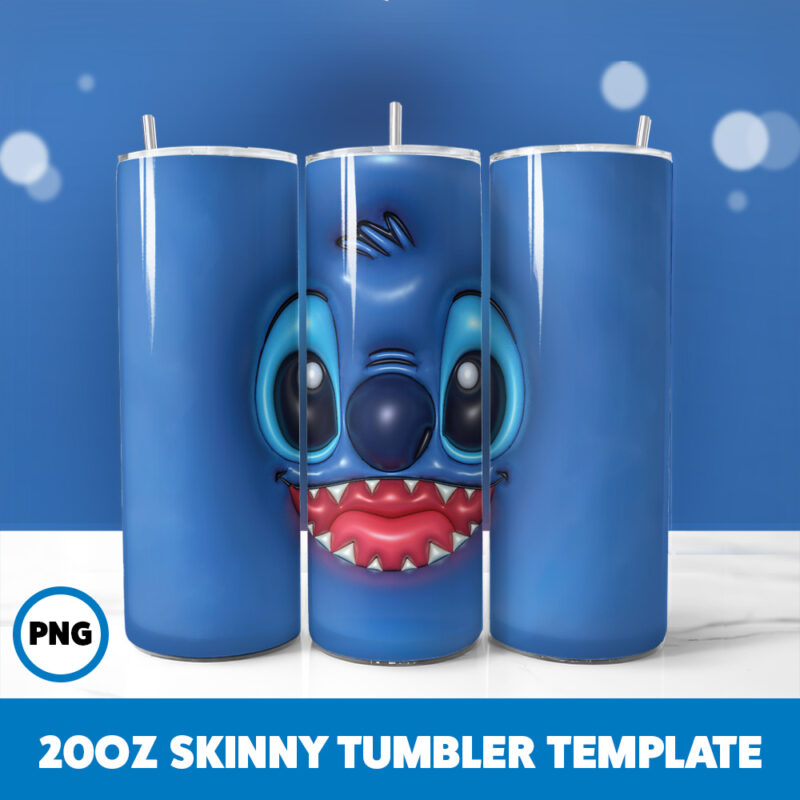 3D Inflated Stitch 5 20oz Skinny Tumbler Sublimation Design
