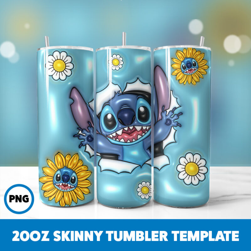 3D Inflated Stitch 73 20oz Skinny Tumbler Sublimation Design