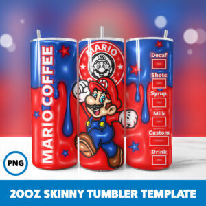 3D Inflated Super Mario 10 20oz Skinny Tumbler Sublimation Design