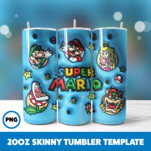 3D Inflated Super Mario 7 20oz Skinny Tumbler Sublimation Design