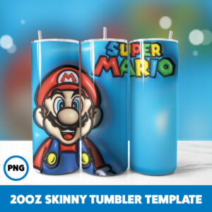 3D Inflated Super Mario 8 20oz Skinny Tumbler Sublimation Design