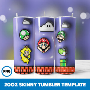 3D Inflated Super Mario 9 20oz Skinny Tumbler Sublimation Design