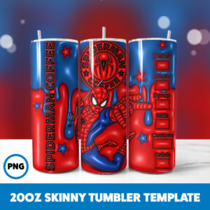 3D Inflated Superhero 10 20oz Skinny Tumbler Sublimation Design