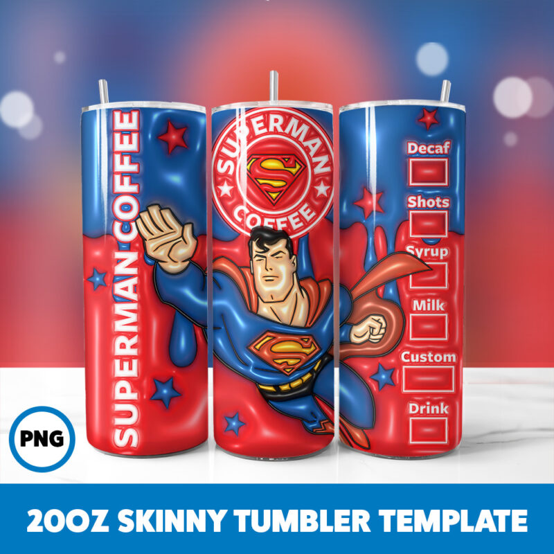 3D Inflated Superhero 2 20oz Skinny Tumbler Sublimation Design