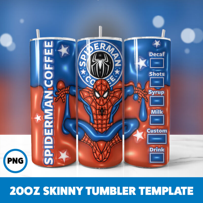 3D Inflated Superhero 8 20oz Skinny Tumbler Sublimation Design