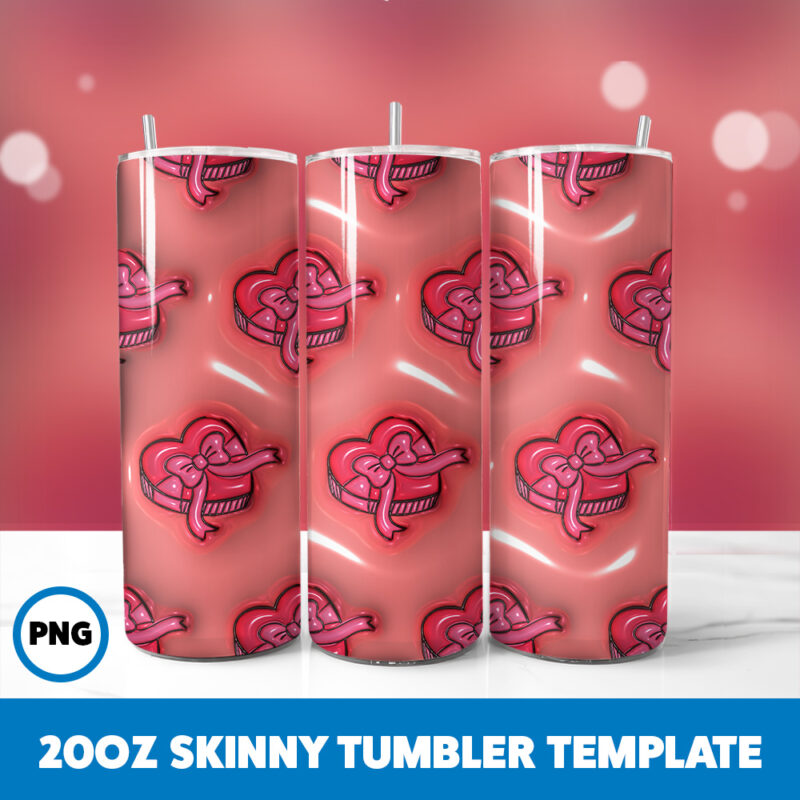 3D Inflated Valentine 123 20oz Skinny Tumbler Sublimation Design