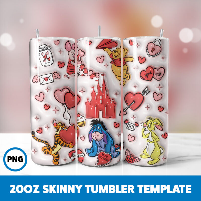 3D Inflated Valentine 210 20oz Skinny Tumbler Sublimation Design