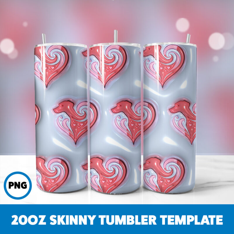 3D Inflated Valentine 6 20oz Skinny Tumbler Sublimation Design