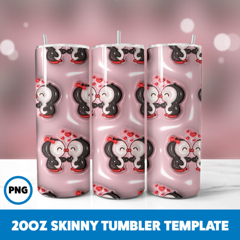 3D Inflated Valentine 92 20oz Skinny Tumbler Sublimation Design