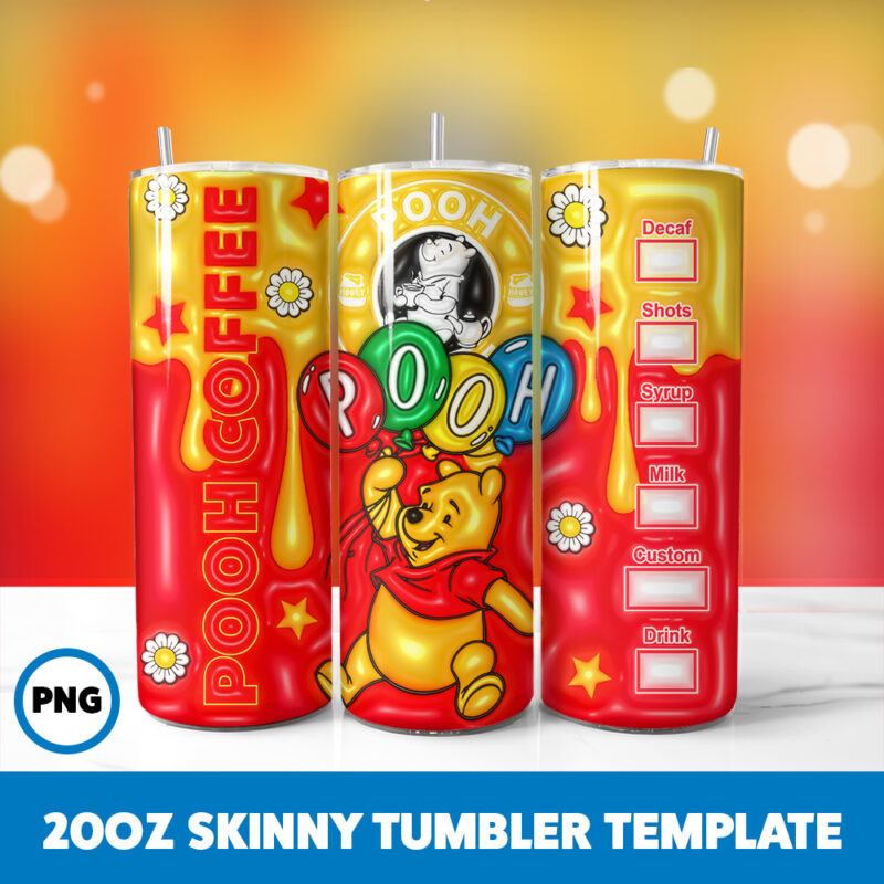 3D Inflated Winnie The Pooh 11 20oz Skinny Tumbler Sublimation Design