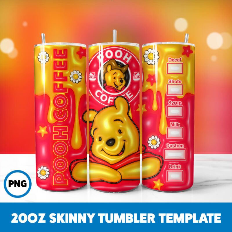 3D Inflated Winnie The Pooh 14 20oz Skinny Tumbler Sublimation Design