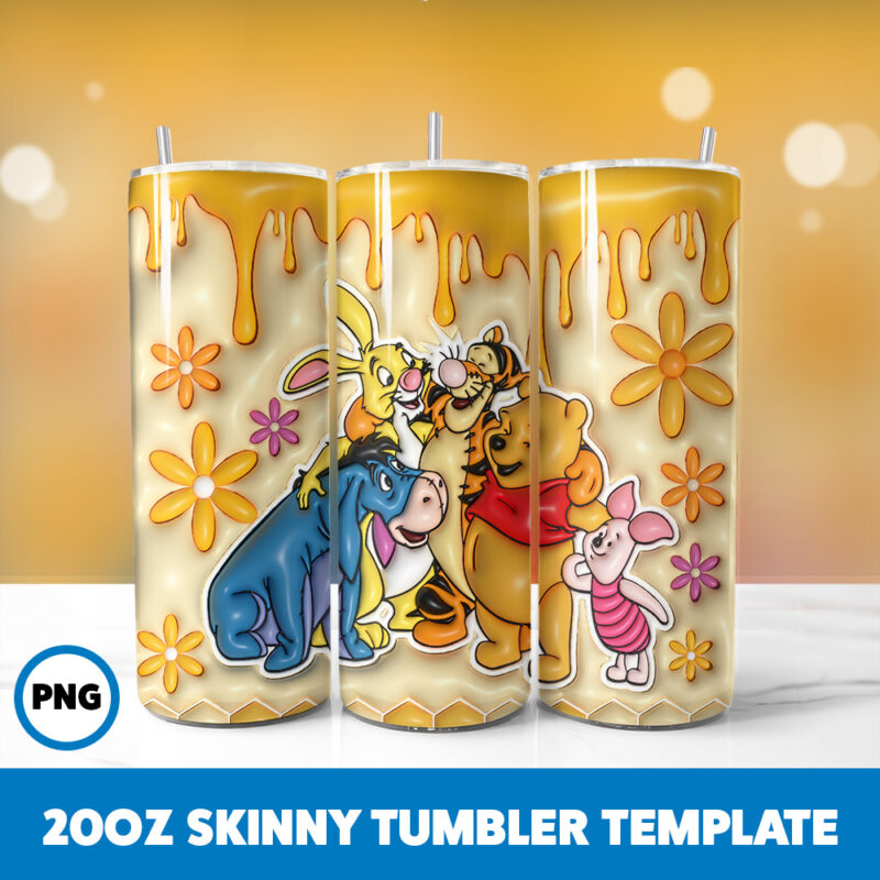 3D Inflated Winnie The Pooh 19 20oz Skinny Tumbler Sublimation Design