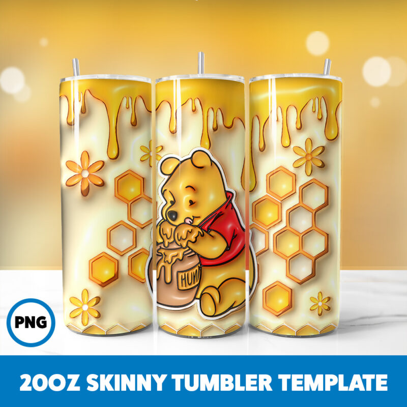 3D Inflated Winnie The Pooh 2 20oz Skinny Tumbler Sublimation Design