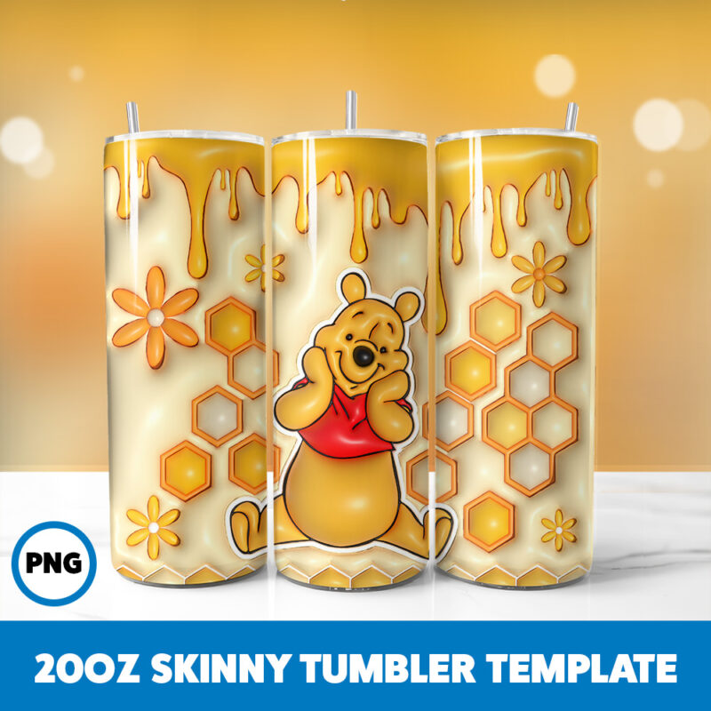 3D Inflated Winnie The Pooh 22 20oz Skinny Tumbler Sublimation Design