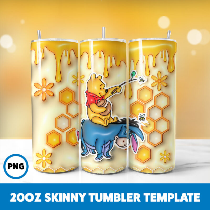 3D Inflated Winnie The Pooh 4 20oz Skinny Tumbler Sublimation Design