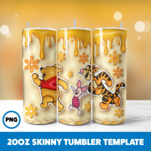 3D Inflated Winnie The Pooh 6 20oz Skinny Tumbler Sublimation Design