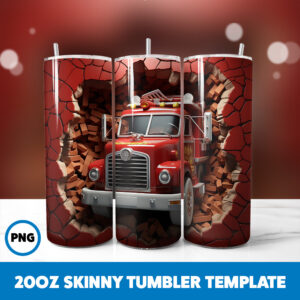 Cracked Wall Fire Trucks 12 20oz Skinny Tumbler Sublimation Design