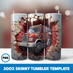 Cracked Wall Fire Trucks 15 20oz Skinny Tumbler Sublimation Design
