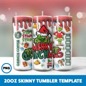 Inflated Grinchmas 81 20oz Skinny Tumbler Sublimation Design