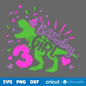 Dinosaur Girl Birthday 3 Svg T Rex Girls Third Birthday T Shirt Svg File Instant Download