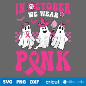 Groovy Wear Pink Breast Cancer Warrior Ghost Halloween Cute Svg Digital Download Design