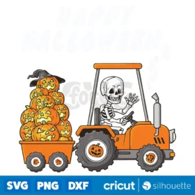 Happy Halloween Skeleton Riding Tractor Toddler Svg Digital Download Design