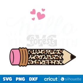 Hello Kindergarten Leopard Pink Pencil Back To School Svg Digital Download Design