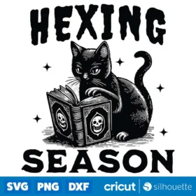 Hexing Season Svg Halloween Svg Black Cat Svg Book Svg Halloween Design For Tshirt Tote Bags Vintage Svg