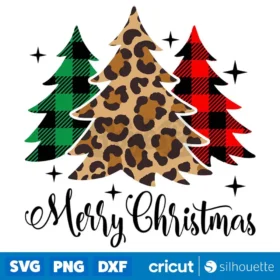 Merry Christmas Svg Plaid And Leopard Christmas Trees Design Svg Files Instant Download