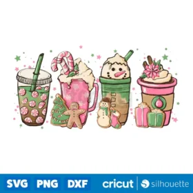 Pink Christmas Candy Cane Coffee Cup Png Digital Download Design