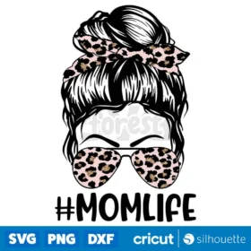 Pink Leopard Mom Life Design Mom Bun Design Messy Leopard Png Digital Download Svg