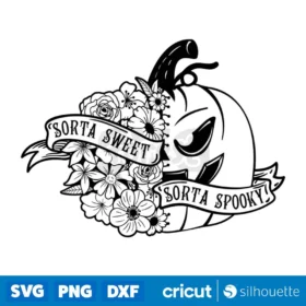 Sorta Sweet Sorta Spooky Svg Flower Pumpkin Bw Design Svg Png Cut Files Instant Download