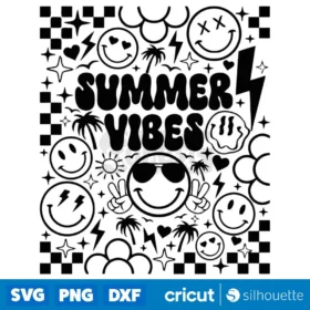 Summer Vibes Svg Retro Summer Svg Groovy Summer Vibes Smiley Face Svg