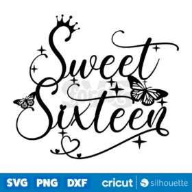 Sweet Sixteen Svg 16Th Birthday Cakes Topper Svg Cut File Design