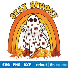 Vintage Funny Stay Spooky Hey Boo Rainbow Leaf Svg Instant Download