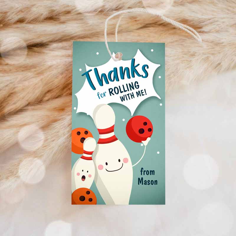 1 Editable Bowling Party Favor tags Bowling Party Boy Bowling Thank you tags Label tags Rolling With Me Labels Bowling Birthday Template Corjl 0324