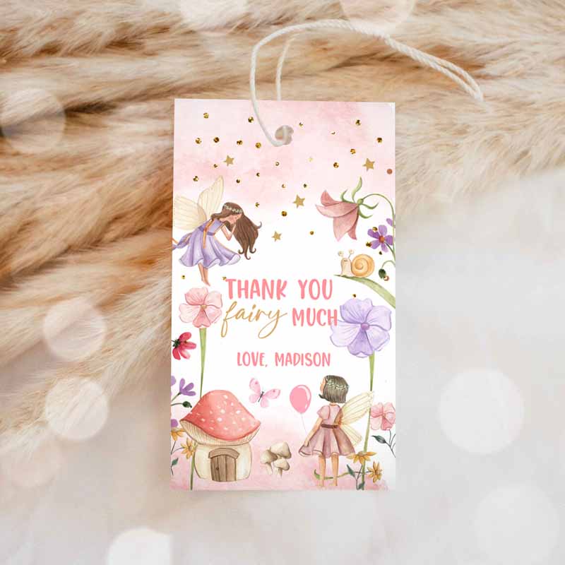 1 Editable Fairy Favor Tags Enchanted Forest Birthday Thank you tags Label Girl Fairy Garden Gift tags Download Template PRINTABLE Corjl 0406