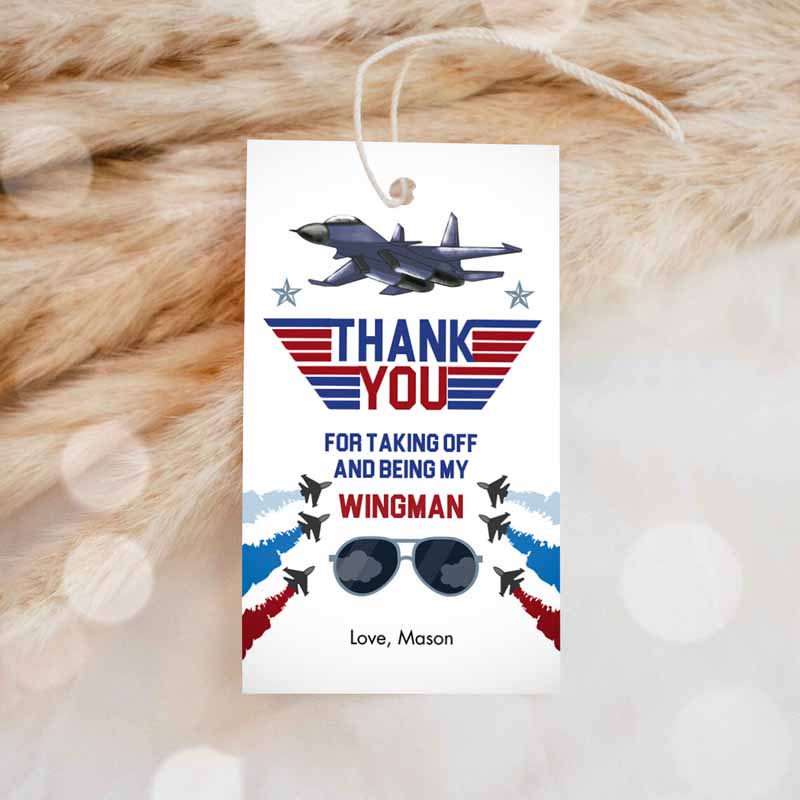 1 Editable Fighter Pilot Favor Tags Birthday Thank You Tag Fighter Jet Pilot 1st One Boy Military Jet Airplane Blue Boy Corjl Template 0469
