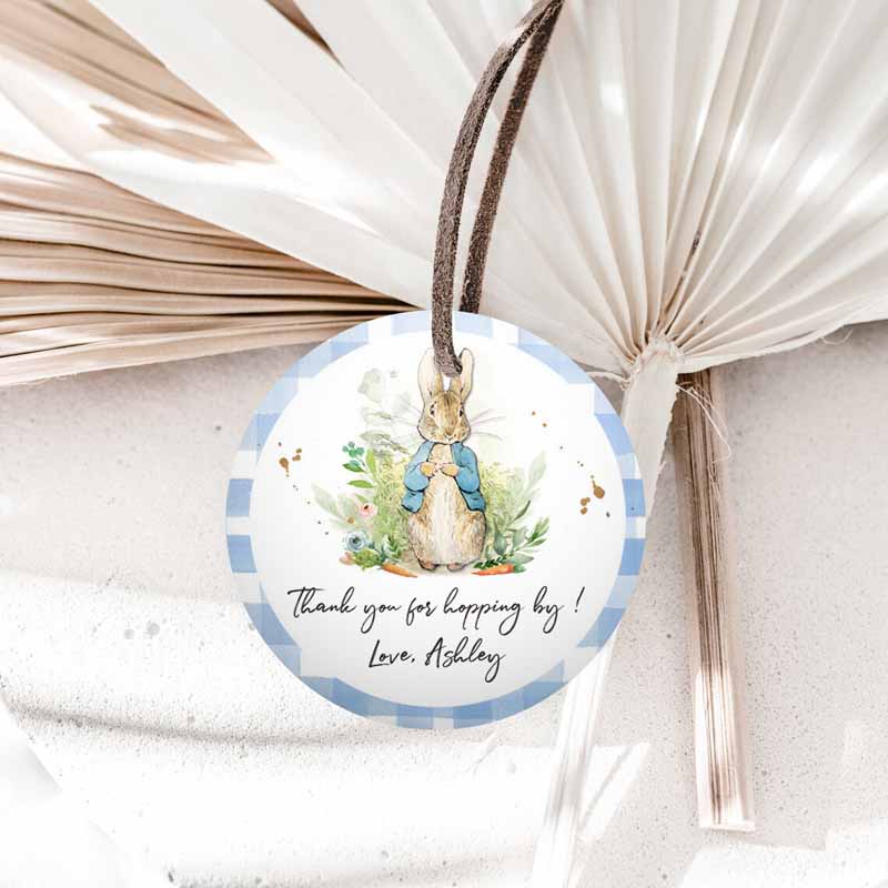 1 Editable Peter Rabbit Favor Tags Tags Bunny Thank you Tags Round Boy Baby Shower Labels Thanks Hopping By Printable Download Corjl Template 0351