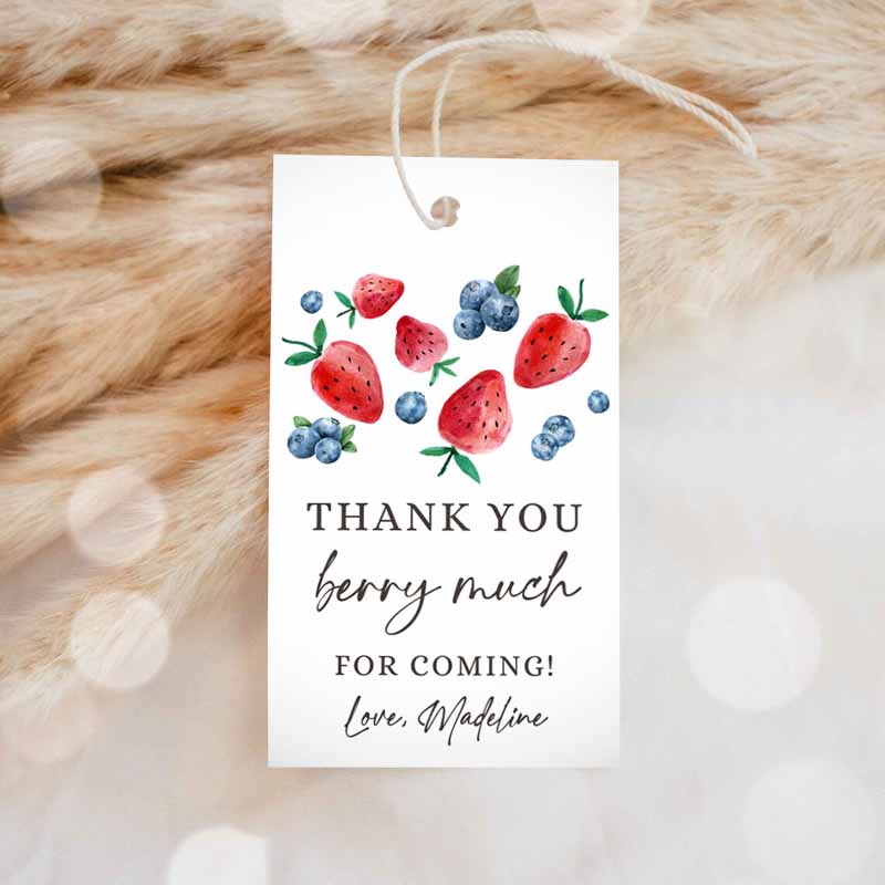 1 Editable Strawberry Blueberry Favor Tags Berry First Birthday Thank you tags Label Berry Much Tags Berry Sweet Template PRINTABLE Corjl 0399