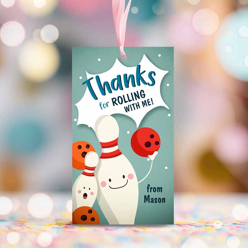 2 Editable Bowling Party Favor tags Bowling Party Boy Bowling Thank you tags Label tags Rolling With Me Labels Bowling Birthday Template Corjl 0324