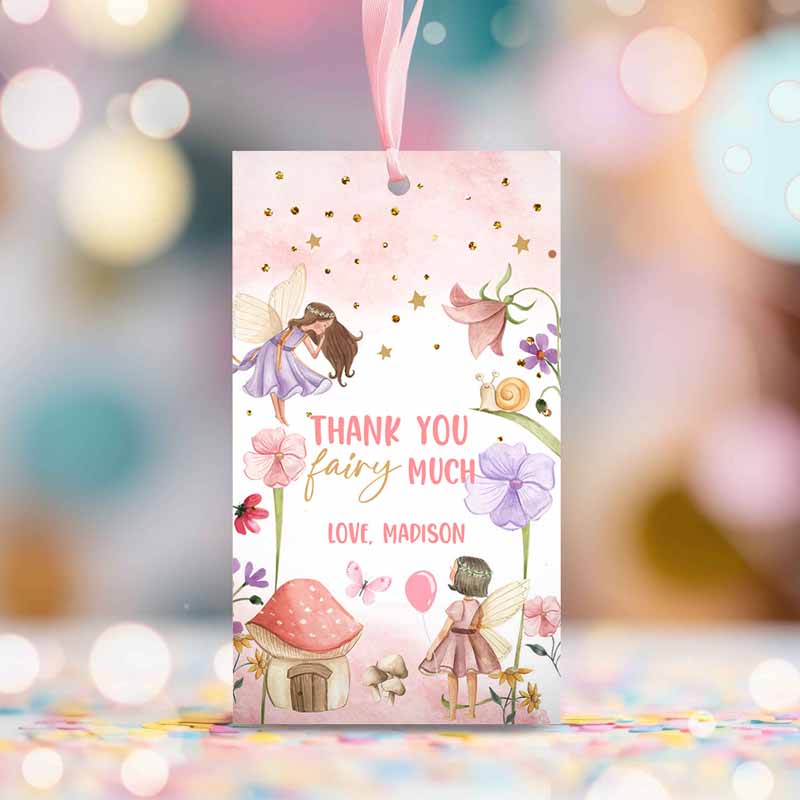 2 Editable Fairy Favor Tags Enchanted Forest Birthday Thank you tags Label Girl Fairy Garden Gift tags Download Template PRINTABLE Corjl 0406