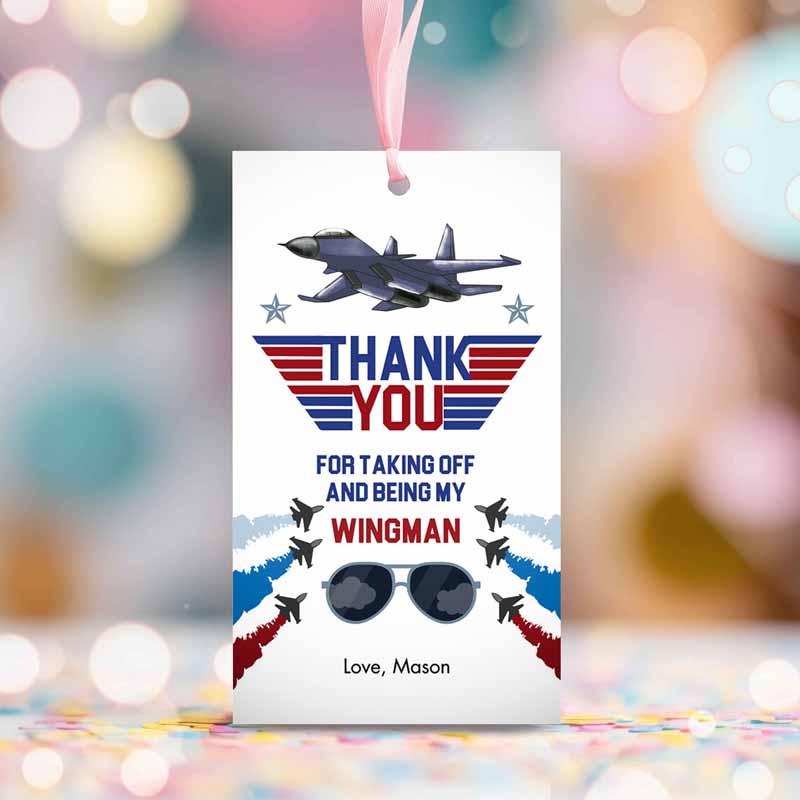 2 Editable Fighter Pilot Favor Tags Birthday Thank You Tag Fighter Jet Pilot 1st One Boy Military Jet Airplane Blue Boy Corjl Template 0469