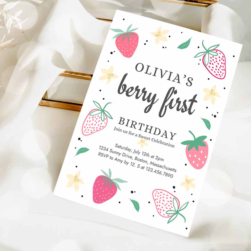 2 Editable Strawberry 1st Birthday Party Invite Berry First Birthday Invitation Summer Berries 1st Birthday Berry Sweet