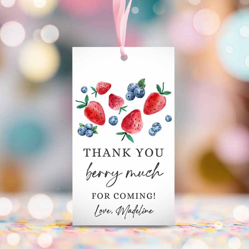 2 Editable Strawberry Blueberry Favor Tags Berry First Birthday Thank you tags Label Berry Much Tags Berry Sweet Template PRINTABLE Corjl 0399
