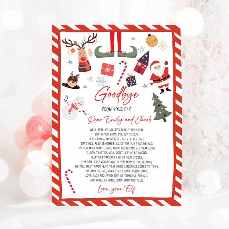 3 Editable Elf Goodbye Letter Departure Letter Christmas Goodbye from Your Elf Christmas Elf Letter Santa Claus Poem Printable Template 0496