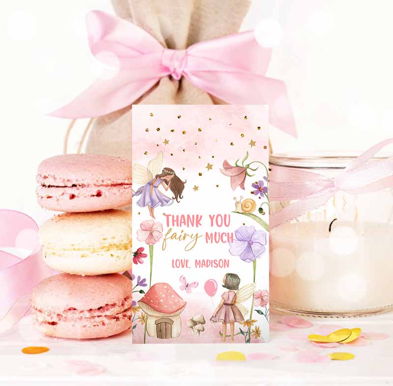 3 Editable Fairy Favor Tags Enchanted Forest Birthday Thank you tags Label Girl Fairy Garden Gift tags Download Template PRINTABLE Corjl 0406
