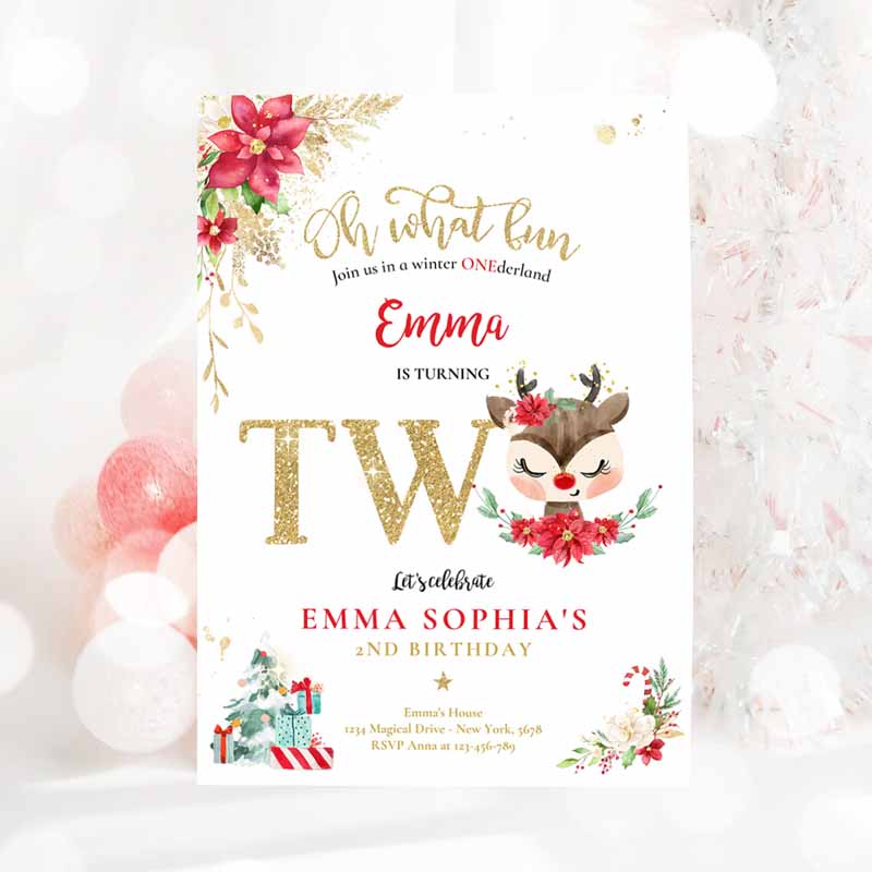 3 Editable Reindeer Winter Wonderland Birthday Invitation Reindeer Christmas 2nd Birthday Invite Christmas 2nd Birthday