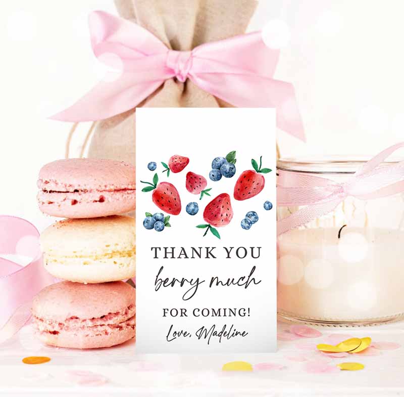 3 Editable Strawberry Blueberry Favor Tags Berry First Birthday Thank you tags Label Berry Much Tags Berry Sweet Template PRINTABLE Corjl 0399