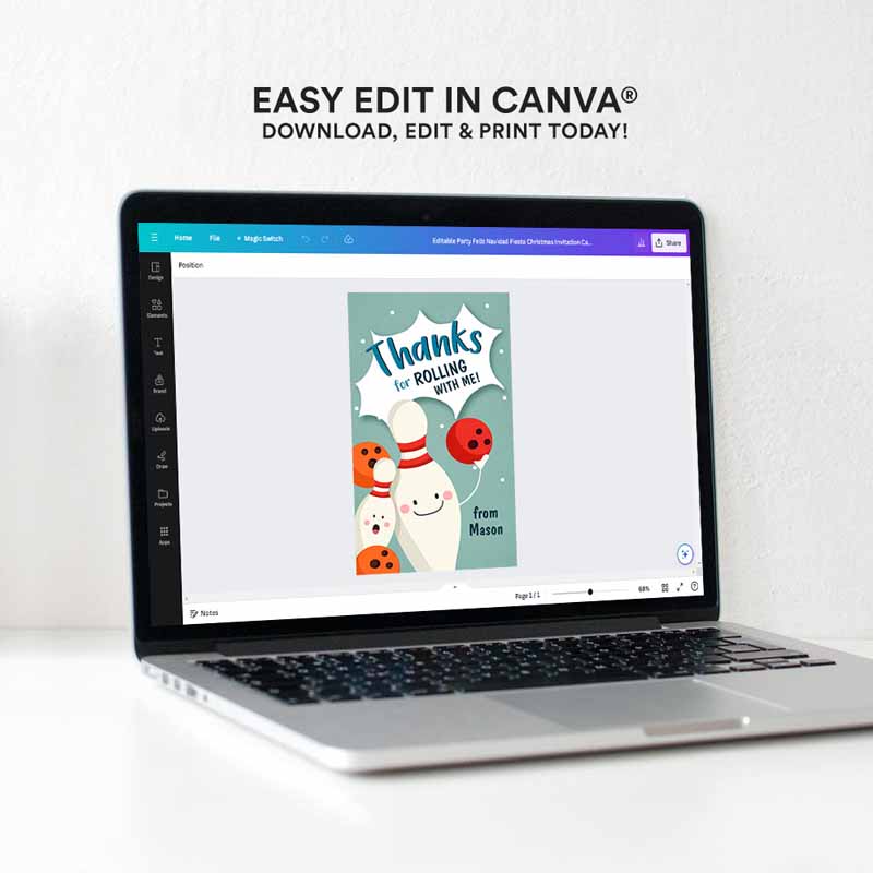 4 Editable Bowling Party Favor tags Bowling Party Boy Bowling Thank you tags Label tags Rolling With Me Labels Bowling Birthday Template Corjl 0324